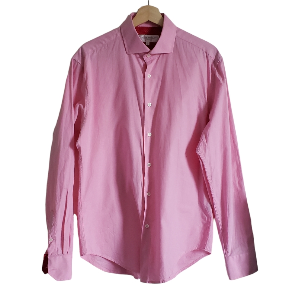 Haight & Ashbury Dress Shirt Pink Button Up Red Cuffs Cotton Size L